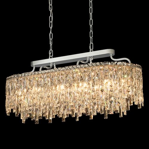 Image of 12-Lights Chrome Oval Crystal Chandeliers for Dining Room 36 inch