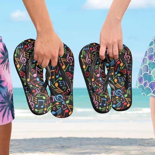 ALAZA Colorful Music Notes Black Flip Flops for Women Fashion Beach Slippers Comfort Mens Flip Flops Non-Slip Rubber Shower Slippers Sandal for Hotel Travel Sport,XS 6