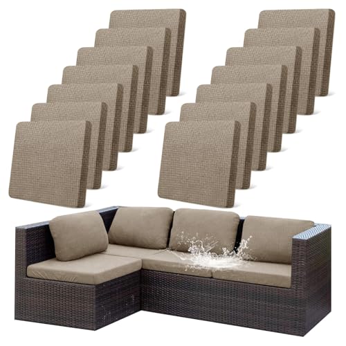14Pcs Stretch Khaki Cushion Covers Waterproof Jacquard Slipcovers for Patio
