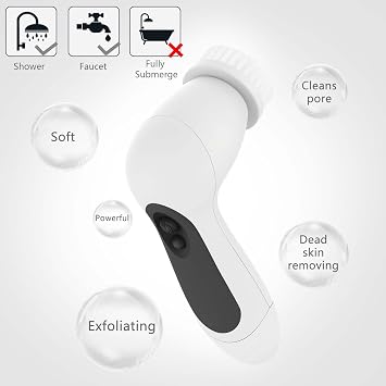 Waterproof Facial Cleansing Spin Brush Set with 5 Exfoliating Brush Heads - Electric Face Scrubber Cleanser Brush by CLSEVXY - Face Brush for Gentle Exfoliation and Deep Scrubbing