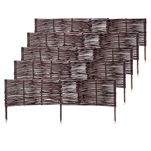 KADAX Palisade aus Weide, natürlicher Weidenzaun, handgemachter Weidenflechtzaun, Gartenzaun für Wegabgrenzung und Beete, Zaun Rasenkante (5 Stück 100x40cm)