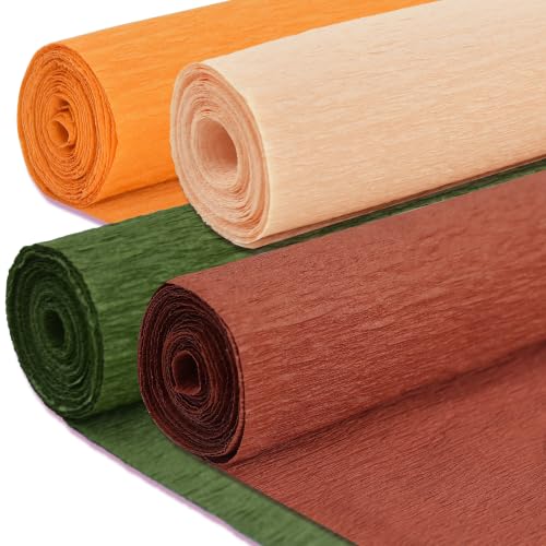 Image of BEISHIDA Fall Crepe Paper Roll, Brown Orange Green 4 Rolls Crepe Paper