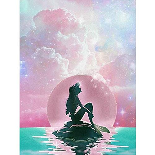 Plzoslly DIY 5D Diamond Painting Kit for Adult Kids Beginner, Mermaid Pattern Full Drill Round Diamond Embroidery Arts Painting by Number Kit for Relaxation, Home Wall Decor Gift