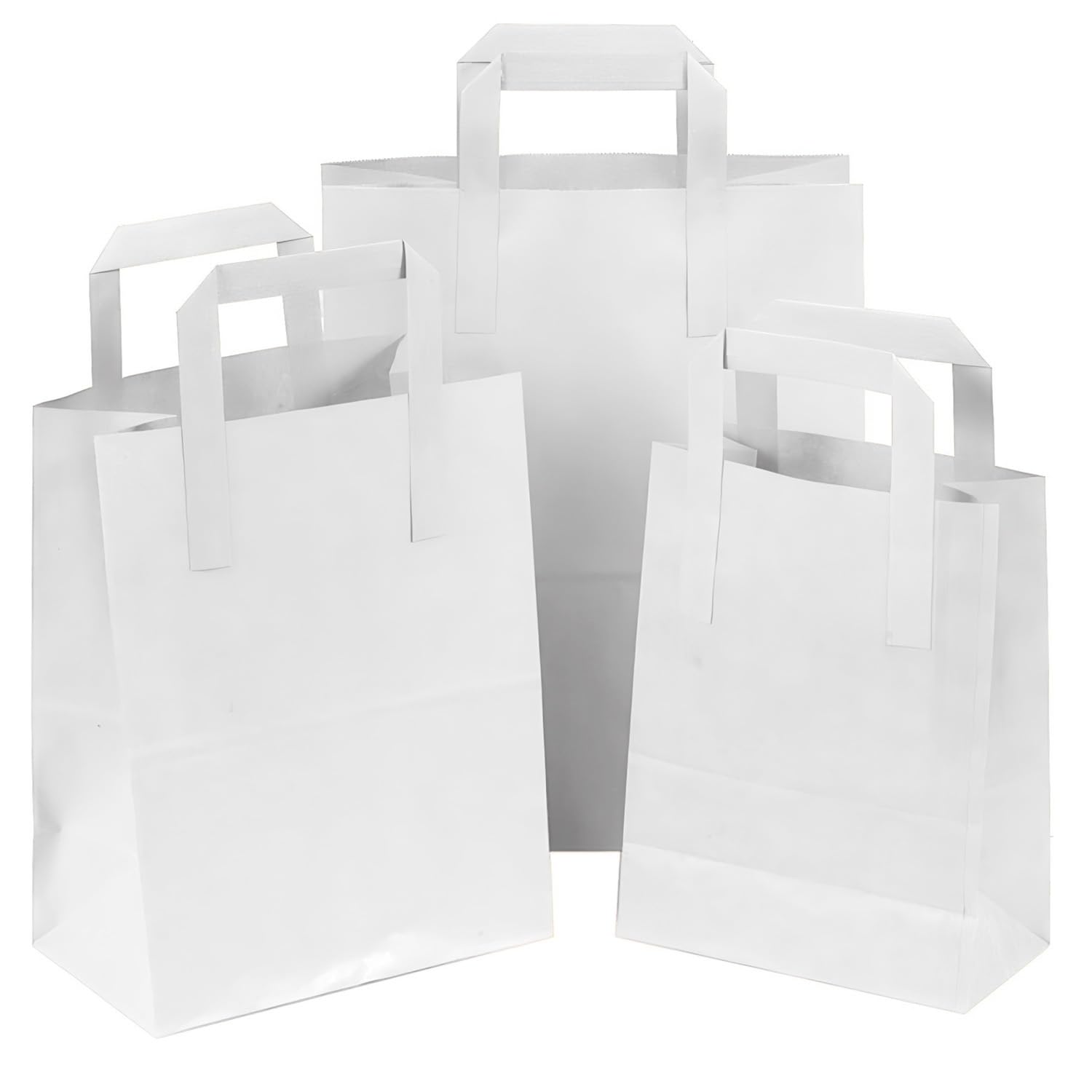 250 bolsas para llevar de papel kraft blanco SOS, bolsas de transporte de alimentos con asas, ecológicas, seguras, fiestas, para llevar, bar, restaurante, compras, almuerzo, regalo, picnic, duraderas