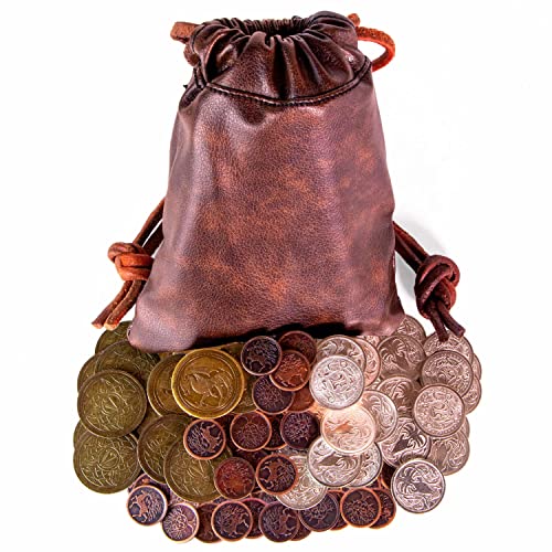 The Dragon's Hoard: 60 Real Metal Fantasy Coins With Leather Pouch | Board Game Accessory For Tabletop Rpg Role-Play Strategy Games | Bronze, Silver, And Gold Colored Coins #TOP5