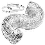 Simple Deluxe 4 Inch 8 Feet Ducting, Non-Insulated Flex Air Aluminum Foil Duct for Dryer Vent Hose, Heating, Cooling, Ventilation, Exhaust, 2 Clamps Included, Silver