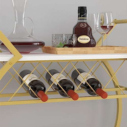 Image of LVB Modern Bar Cart, Industrial Rolling Serving Wine Cart, White and Gold
