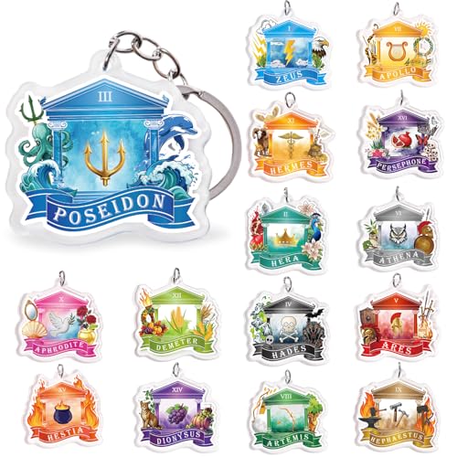 Htabiol Greek Mythology Keychains, 15pcs Olympian Gods Cabin Keychains, Greek Mythology Party Favor Gifts, Fit for Olympian Gods Birthday, Percy Jackson Party, Camp Half Blood Birthday