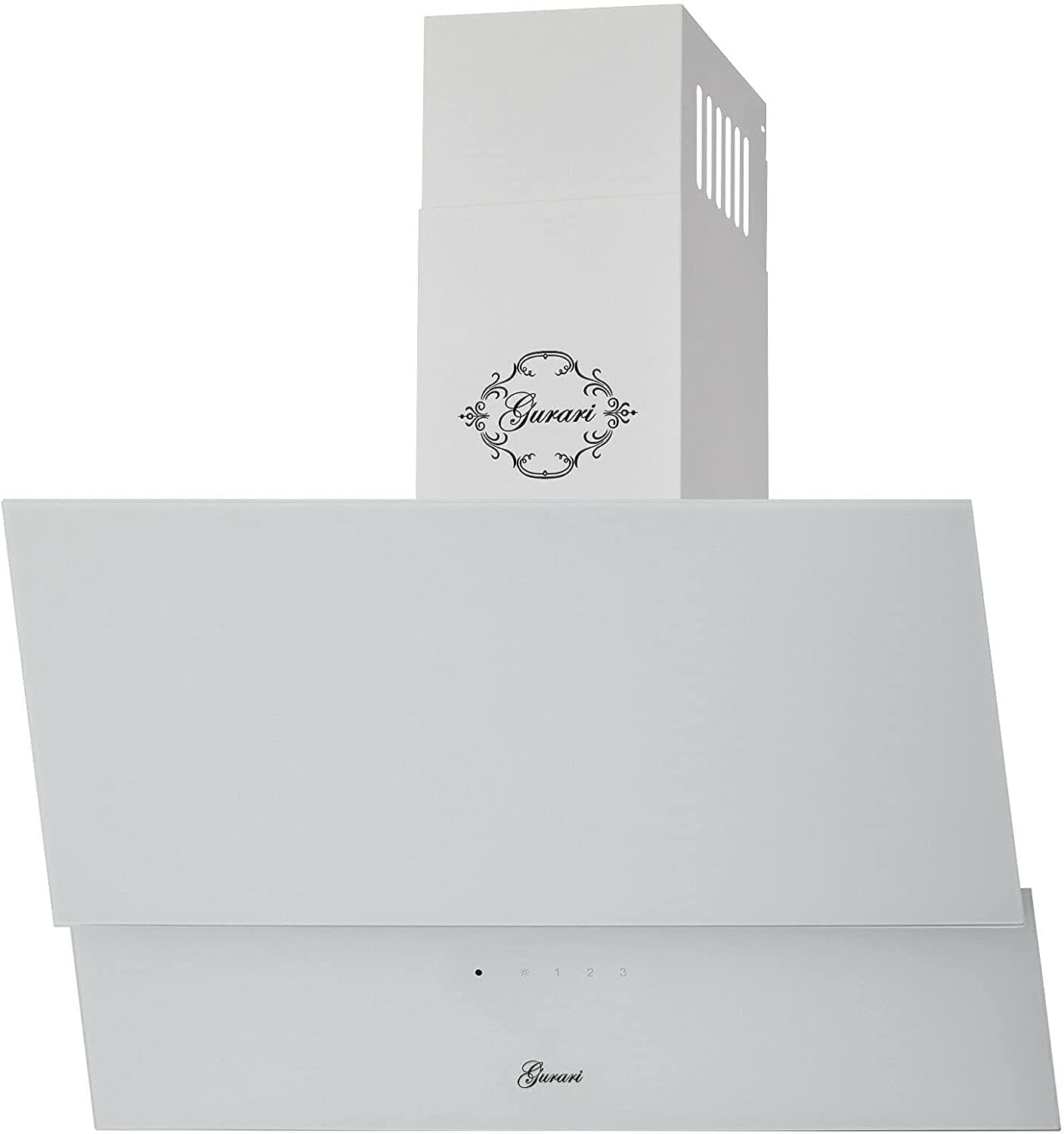 Campana de pared 80 cm, color blanco GURARI GCH 268 WH/Campana extractora inclinada con evacuación o reciclaje/clase A/campana de cocina 1000 m³/h/control remoto/cristal