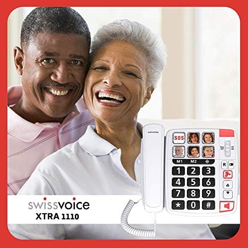 SWISSVOICE Xtra 1110 - Big Button Phone for Elderly - Phones for Hard of Hearing - Dementia Aid Big Number Telephone - Elderly People Gifts - Hearing Aid Compatible Phones - Elderly Phone Amplified