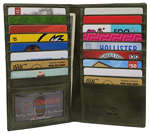 RFID Blocking Bifold Genuine Leather Credit Card ID Holder Long Wallet (59S Green)3