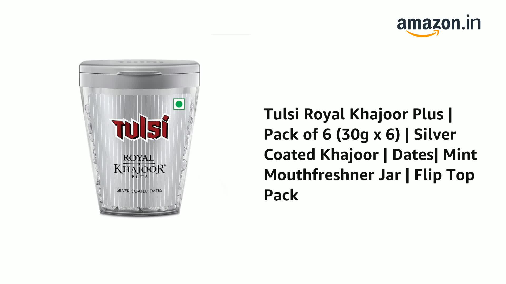 Tulsi Royal Khajoor Plus Silver Coated Dates - Pack Of 24 Sachets (6.77 Oz)