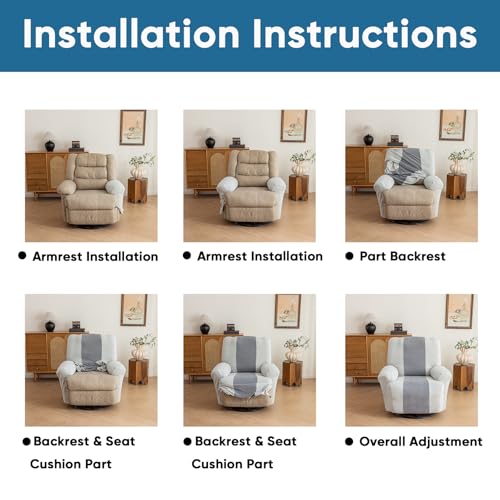 Lavish Cover Jacquard Recliner Chair Cover, Stretch Recliner Slipcover, Lazy Boy Recliner Sofa Protector, Furniture Cover for Pets and Scratches(Recliner,Green+LightGrey) - Image 6