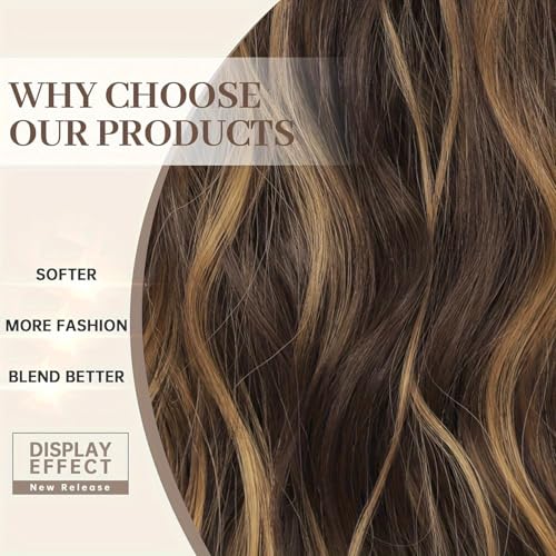 Image of Set of 1, Synthetic 24Inches 5ClipsBased Curly Wavy Lightweight Hair Extension for Women (Golden Highlighted)