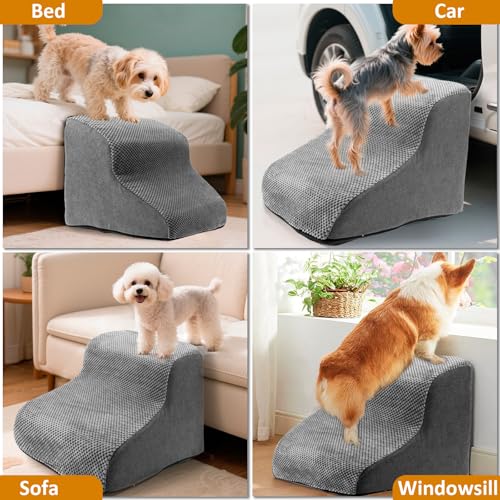 Haustiertreppe Hundetreppe 30cm 2 Stufen rutschfest mit Waschbarem 3D Cordbezug, Hundetreppe für Kleine Hunde Hochwertige Schwamm, Hunderampe für Kurzbeiniger Hund