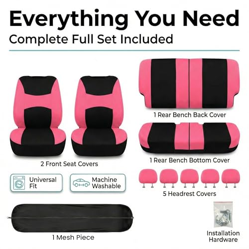 Image of FH Group Car Seat Covers Rear Set Cloth - Universal Fit Automotive Seat Covers, Low Back Front Seat Covers, Solid Back Seat Cover, Washable Car Seat Cover for SUV, Sedan and Van Pink
