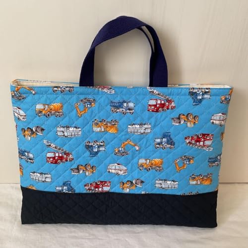 入園 入学 ☆レッスンバッグ　オーダー 受注注文 男の子《車　働く車　飛行機》 レッスンバッグ 男の子 入園入学グッズ キルティング 働く車 - 製品詳細