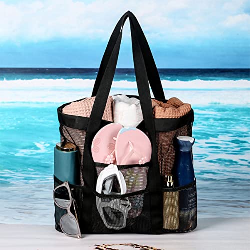 Large Mesh Beach Bag Multi Pocket Tote for Travel Breathable Durable Design for Organizing Beach Essentials and Shells2