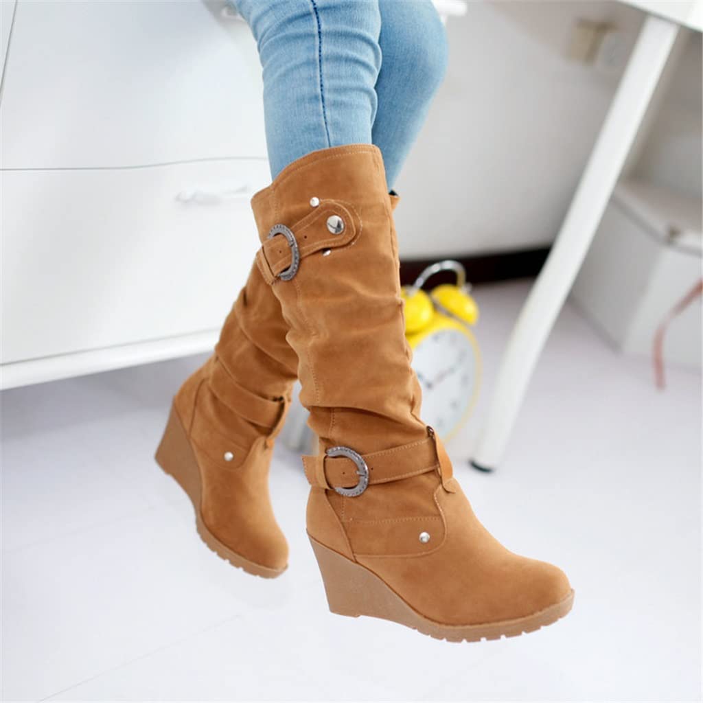 Hoge Laarzen Met Sleehak Dames Retro Suède Laarzen Met Lange Schacht,Pluche  Gevoerde Warme Sneeuwlaarzen,Modieuze Instaplaarzen Met Gesp,Dames Warme  Schoenen for Buiten (Color : Brown, Size : 40 EU : Amazon.nl: Kleding,  schoenen