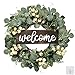 Sggvecsy Green Eucalyptus Wreath with Welcome Sign 20in Artificial Eucalyptus Wreath Spring Summer Wreath with White Berries for Front Door Wall Window Festival Porch Farmhouse Patio Garden Decor