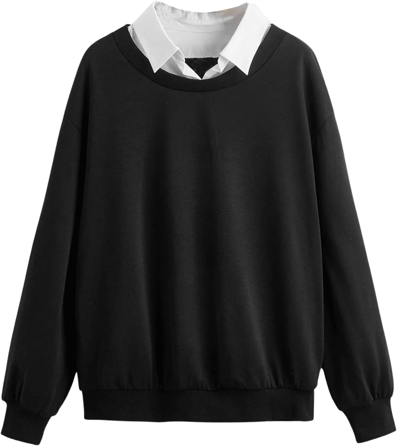 White Black X-Large SweatyRocks Women’s Contrast Peter Pan Collar Long Sleeve Casual Pullover Sweatshirt Tops