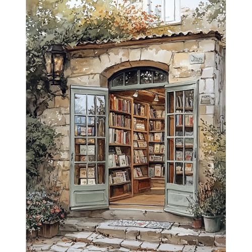 DAERLE Librería vintage Pintar por Numeros Adultos, DIY Painting by Numbers Kits, Librería acuarela, Cuadros para Pintar por Numeros Pinturas Acrilicos, decoración para el hogar 40x50cm Sin Marco
