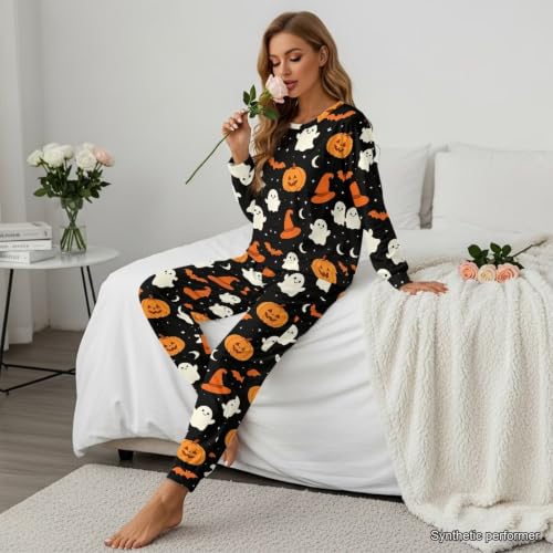 Image of Women's Pajamas Set Soft 2 Piece Loungewear Long Sleeve Pj Set | Matching Sleepwear, Crew Neck Top, Drawstring Jogger Pants with Pockets, Fall Pajama for Home, Sleep, Casual Wear, Plus Size