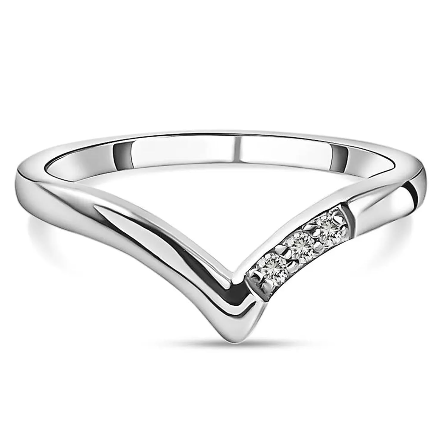 TJC925 Sterling Silver Diamond Wishbone Rings for Women in Platinum Plated Stackable Promise Wedding Band Ring for Ladies Jewellery Gift for Daughter