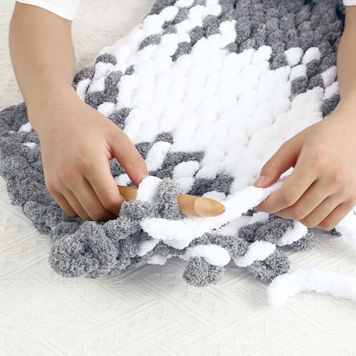 Image of Chunky Chenille Yarn for Hand Knitting 8 Jumbo Pack Jumbo Chunky Yarn for Hand Soft Blanket Knitting, Bulky Thick Fluffy Yarn for Crocheting (White Gray)