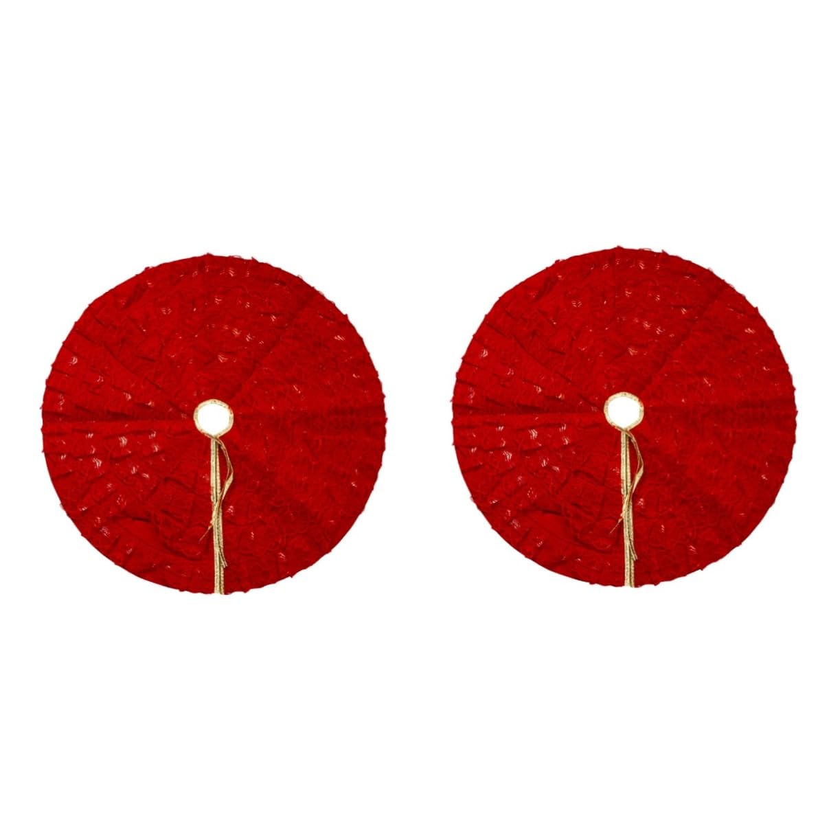 Cabilock 2 Pz Grembiule Gonna Albero Di Natale Gonna Base Albero Di Natale Arredamento Del Pavimento Gonna 'albero Delle Vacanze Addobbi Natalizi Abito Di Pizzo Pieghettato Rosso