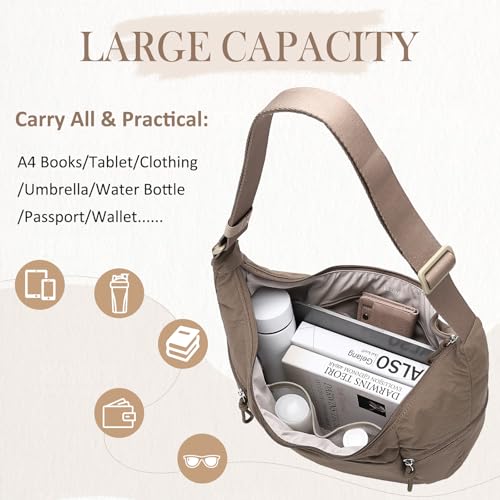 Image of VASCHY Crossbody Crescent Bag for Women, Casual Lightweight Nylon Large Slouchy Hobo Bags Purses for Travel /Gym /Work /College