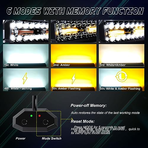 Image of 12 Inch 72W LED Light Bar White /Amber Flasing Strobe Light with Six Modes Driving Fog Lights Spot Flood Combo Beam Bumper Lights with Switch Wiring Harness for Offroad Truck 4WD SUV ATV UTV
