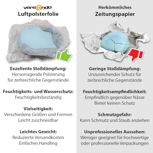 versando Premium Luftpolsterfolie 100m x 0,5m Versand, Verpackung, Umzug Noppenfolie Bubble Wrap LPF Rolle
