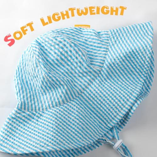 Image of HONGTEYA Baby Sun Hat Toddler Girl Beach Hat Sun Protection Adjustable Outdoor Summer Wide Brim Bucket Hat for Infant Kids