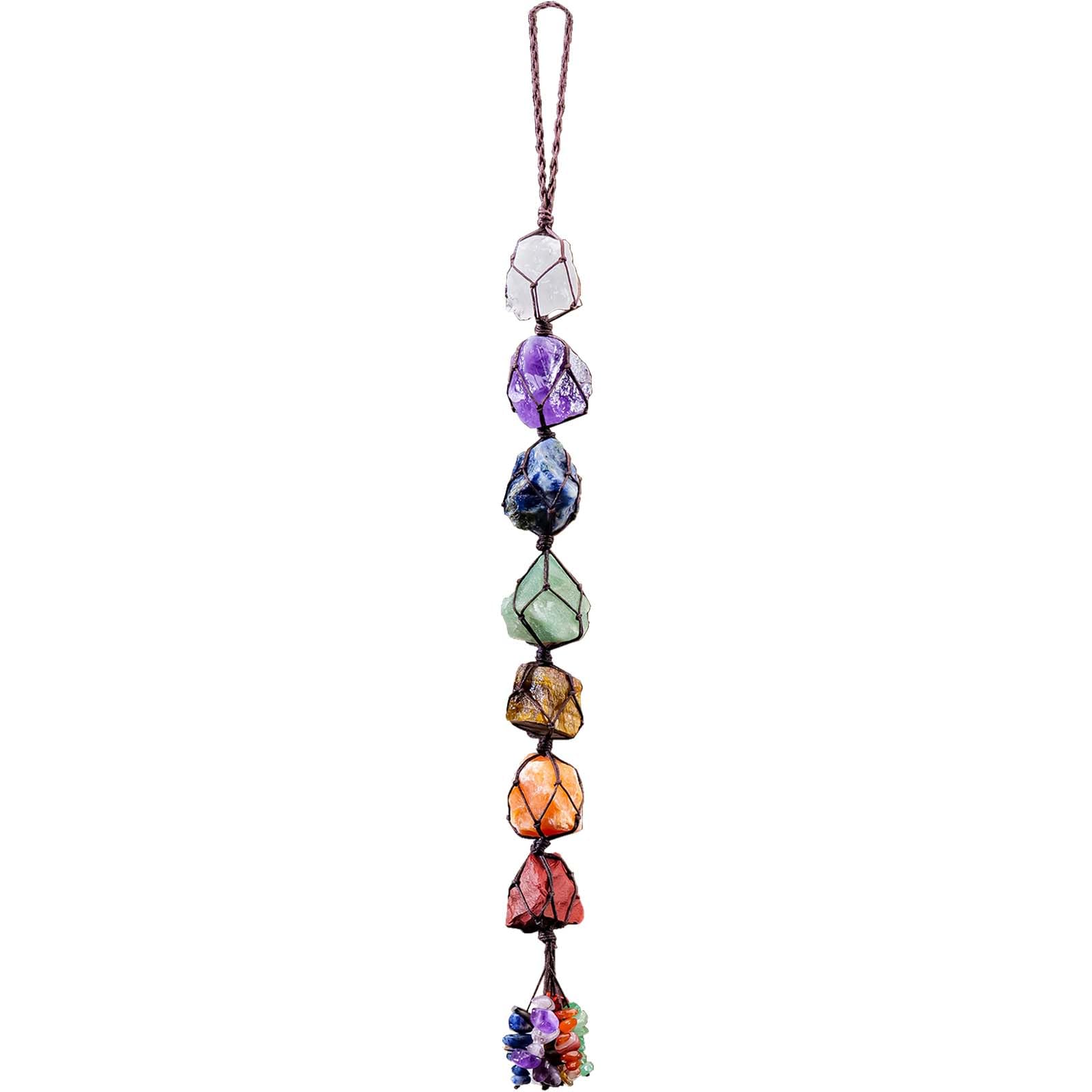 Runyangshi Large 7 Chakra Raw Crystal Hanging Ornament - 30-40cm Handmade with Natural Stones for Home, Window, Feng Shui, Meditation, Yoga &amp; Energy Healing