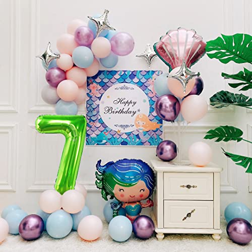 Image of 40 Inch Green Number 7 Balloon, 7th Birthday Decoration Boys Girls
