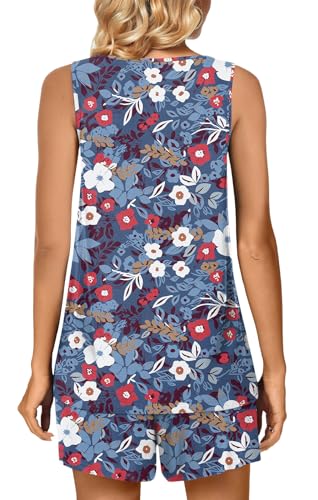 Image of POPYOUNG Pajama Set for Women Summer 2 Piece Lounge Shorts Sets Sleepwear | Womens Pajama Sets Cooling pijamas de mujer for Summer with Pockets Sleeveless Nightwear Outfits Pjs Shorts Set