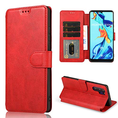 Preisvergleich Produktbild Shazikaihui Huawei P30 Pro hülle Leder Schutzhülle Geldbörse, Abnehmbare Magnetverschluss Handyhülle, Kartenfächer Reißverschluss Münzfach, Huawei P30 Pro Lederhülle Geldbeutel (Rosa)