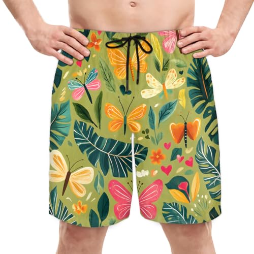 Men's Swim Trunks Size S Goldenrod Butterfly with Mesh Lining Soft Breathable Quick Dry Beach Shorts