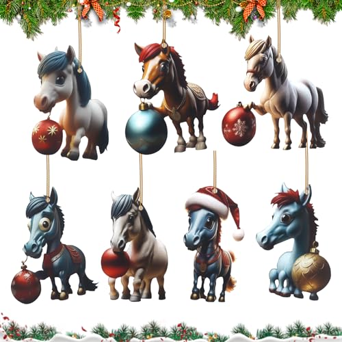 7 Stücke Weihnachtsbaum Pferde Anhänger, 2D Acryl Weihnachtspferde...