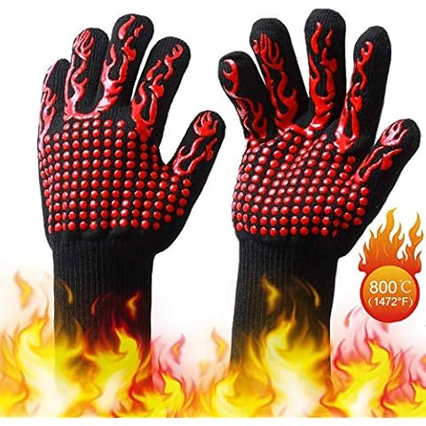 Wetest Premium 1 Pair Extreme Heat Resistant Oven Gloves for Cooking Gloves for BBQ, Grilling, Baking, Red Cover