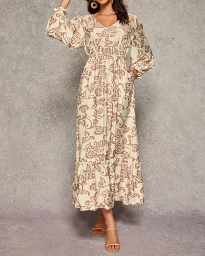 Women's Summer Short Sleeve Maxi Floral Flowy Dresses with Pockets3