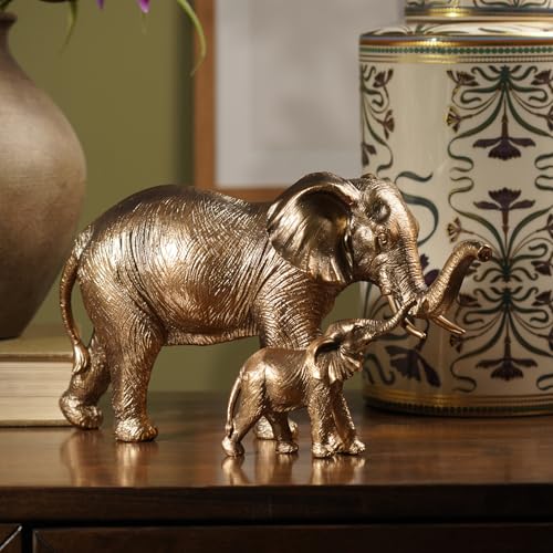 Pure Home + Living Brown Polyresin Father & Baby Elephant Showpie...