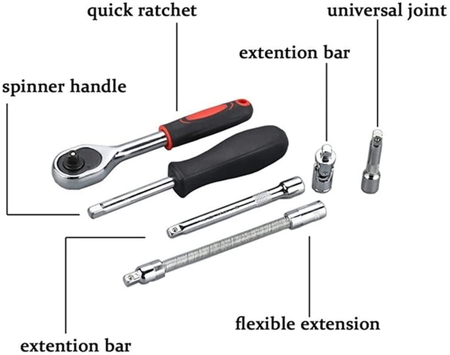 Herramienta de reparación de vehículos, 46 Uds., Juego de enchufes de 1/4 Pulgadas, Llave dinamométrica de trinquete, Kit de Herramientas combinadas, Juego de Herramientas de reparación Manual