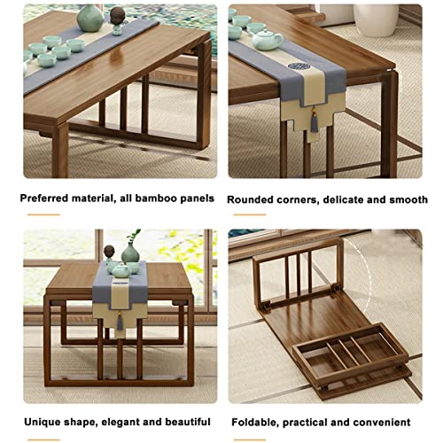 Table basse pliable de salon avec tabouret et table à thé marron - 6