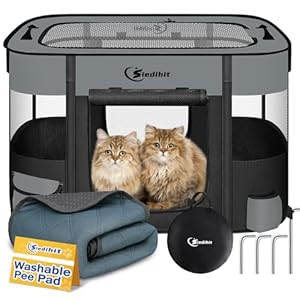 Dog Playpen,Cat Pet Puppy Pen,Portable Playpens for Dogs Indoor Outdoor Travel Camping Use,Foldable Dog Kennel Tent Crate for Rabbit Small Animals with Carrying Case (Dark Grey with Pad, Small)