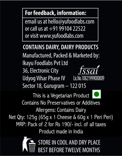 Image of Yu Foodlabs Instant Pasta - Ready To Eat - 1 Three Cheese + 1 Peri Peri Combo - Instant Meal - No Preservatives - 100% Natural & Veg - Instant Food In 4 Mins - 125G (Pack Of 2) - Natural