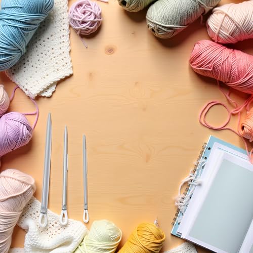 Image of 3Pcs Silver Nylon Wire Rope Threader Needle Big Eye Knitting Needle Weave Yarn Needle for Sewing and Fabric Art Craft Accessory Yarn Needle Large Eye,Yarn Needles,Fit to Different Settings,Needlepoint