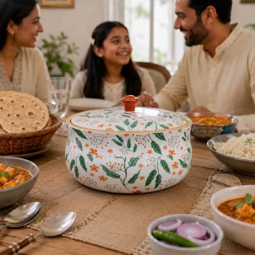 Image of The Earth Store Premium Wooden Floriva Casserole for Roti - 1800ML Handcrafted Mango Wood with Resin Art Roti Casserole | Elegant Wooden Roti Box | Chapati Box for Dining & Gifting