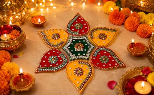Image of Designer Handcrafted Decorative Kundan Rangoli /Return Gift diiwali /Wedding Gift /Makarsankranti Handcrafted Decorative Diwali /Navratri Rangoli Set /Christmas Gift